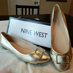 Gold Metallic Flats w/Buckle Nine West New in Box